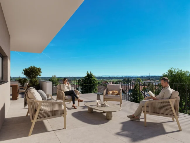 Stimmungsbild gedeckter Sitzplatz/Terrasse, Attika rechts